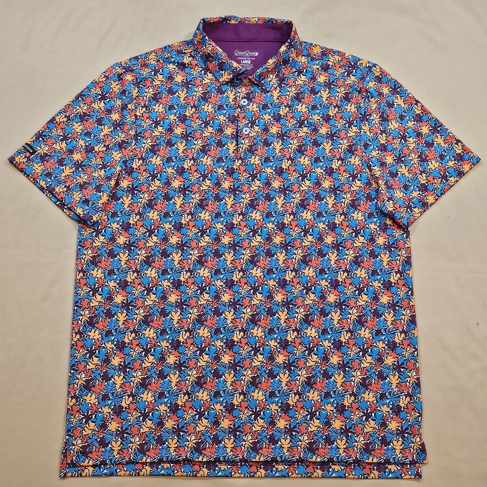 Good Good Garden Polo Shirt Mens L Multicolor Floral Golf Performance Stretch